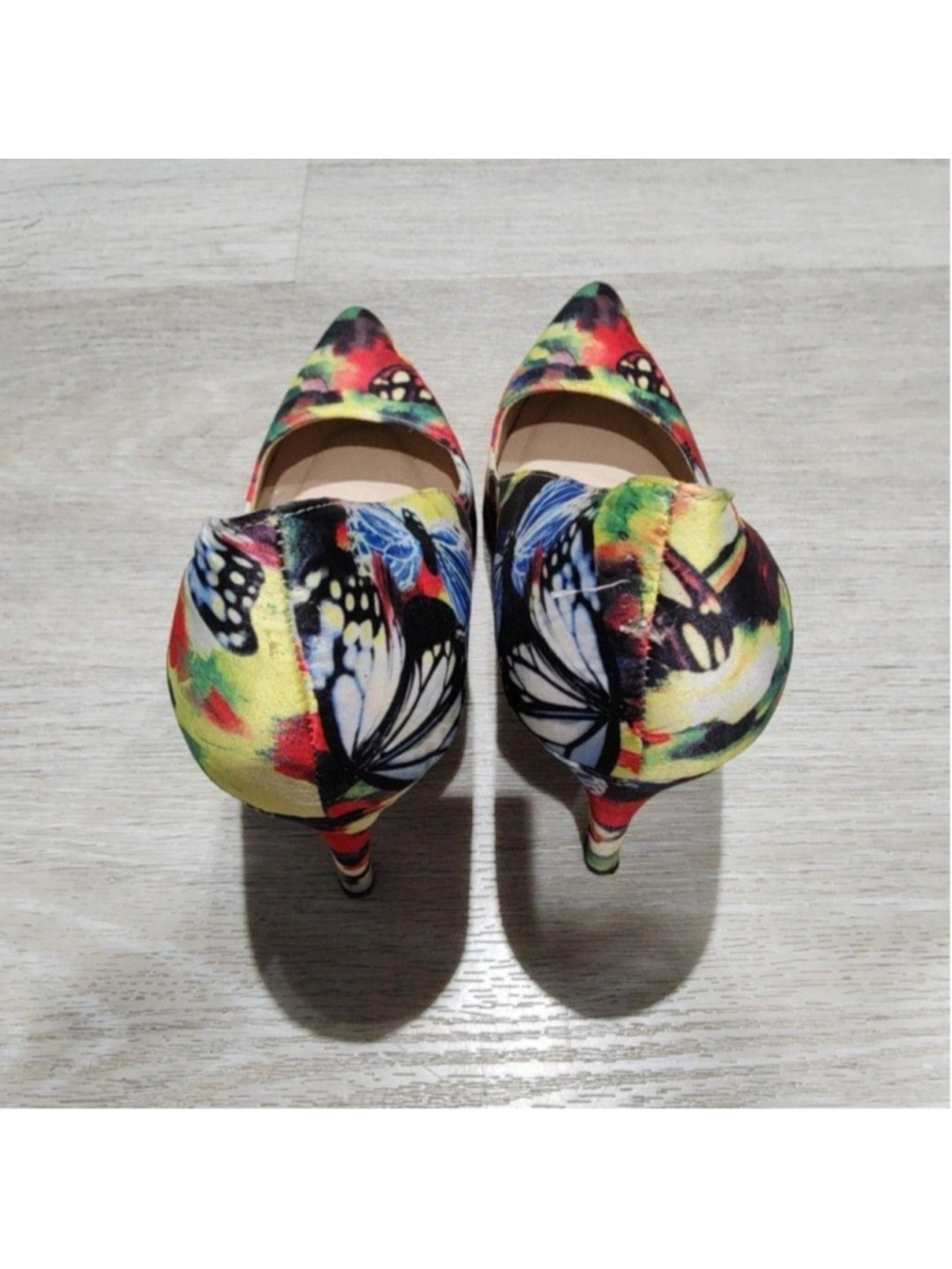 Neiman Marcus Shoes Womens 7 Multicolor Butterfly Print Pointed Toe Pumps Party - Picture 4 of 7
